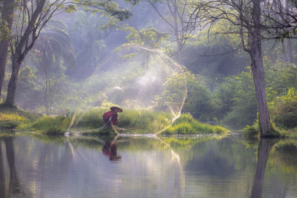 Misty Morning Fishing by Sally Widjaja — canvas wall art