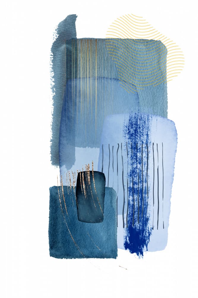 Modern Blue Gold Abstraction by Sally Ann Moss — canvas wall art