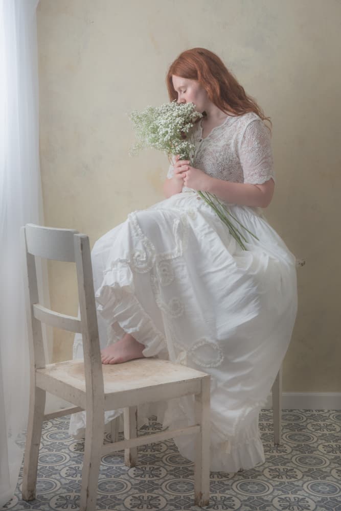 Redhead With White Flowers by Ruth Franke — canvas wall art