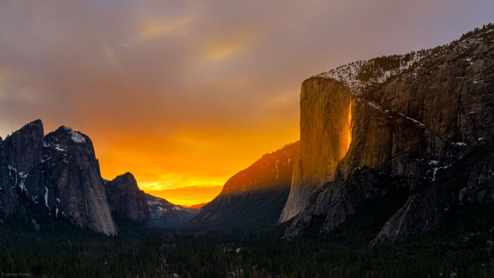 Yosemite Firefall Sunset by Johnny Zhang — canvas wall art