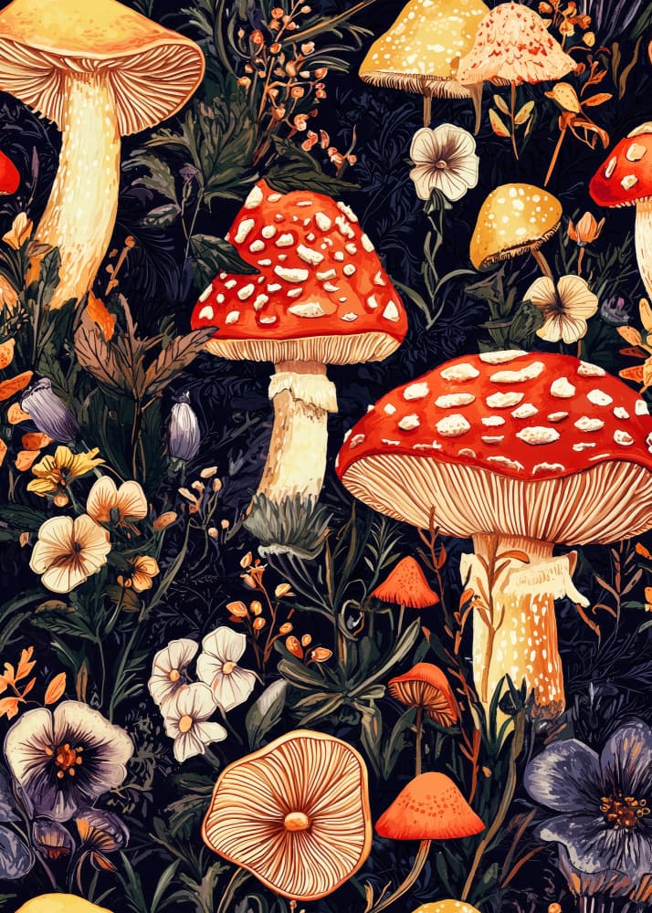 Enchanted Forest Mushrooms by Justyna Jaszke — canvas wall art