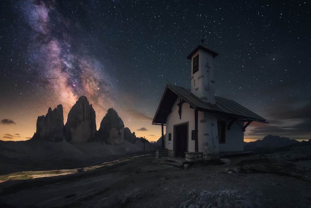 Milky Way Mountain Chapel by Carlos F. Turienzo — canvas wall art