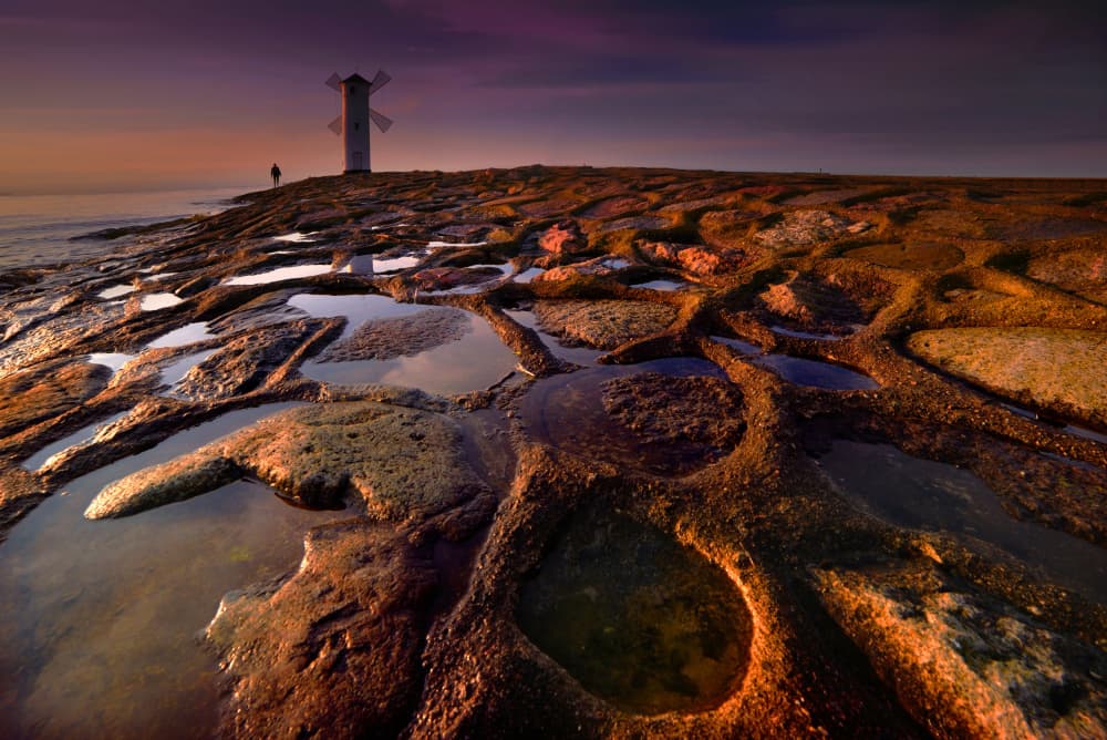 Windmill Lighthouse Dawn by paralaxa — canvas wall art