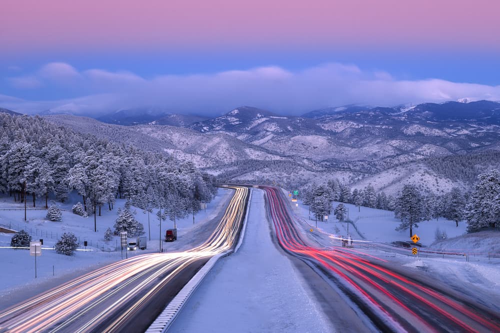 Winter Mountain Light Trails by Mei Xu — canvas wall art