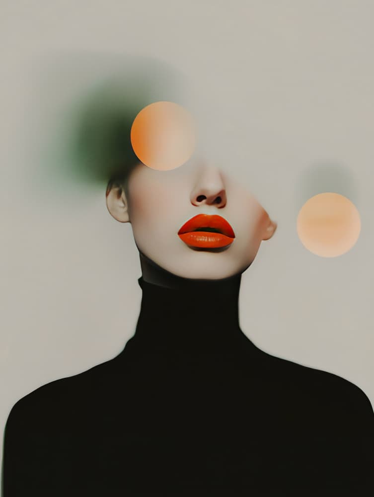 Red Lips Orange Circles by Bilge Paksoylu — canvas wall art