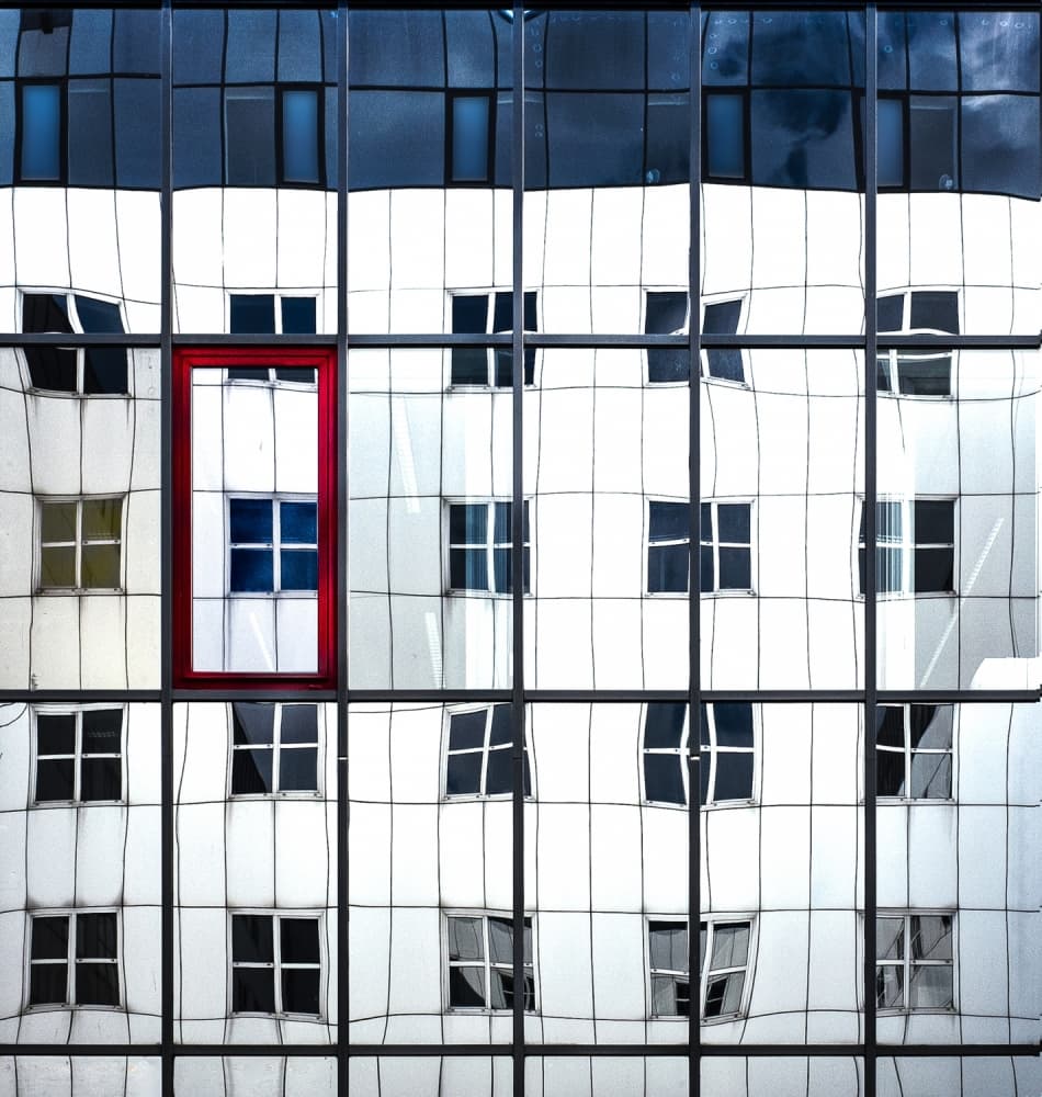 Red Window Reflection by Harry Verschelden — canvas wall art