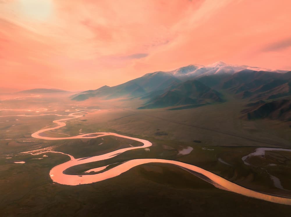 Orange Sky River Meander by MIN LI — canvas wall art