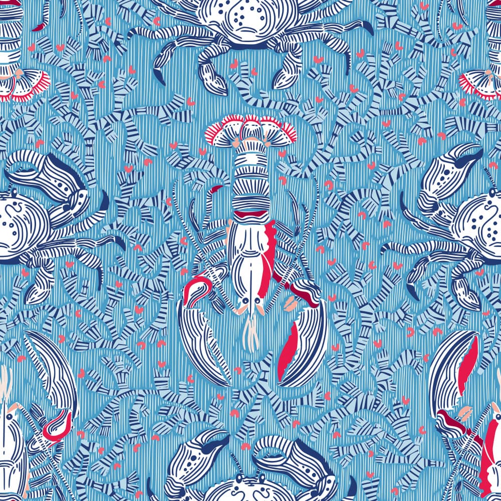 Blue Lobster Crab Pattern by Annick — canvas wall art