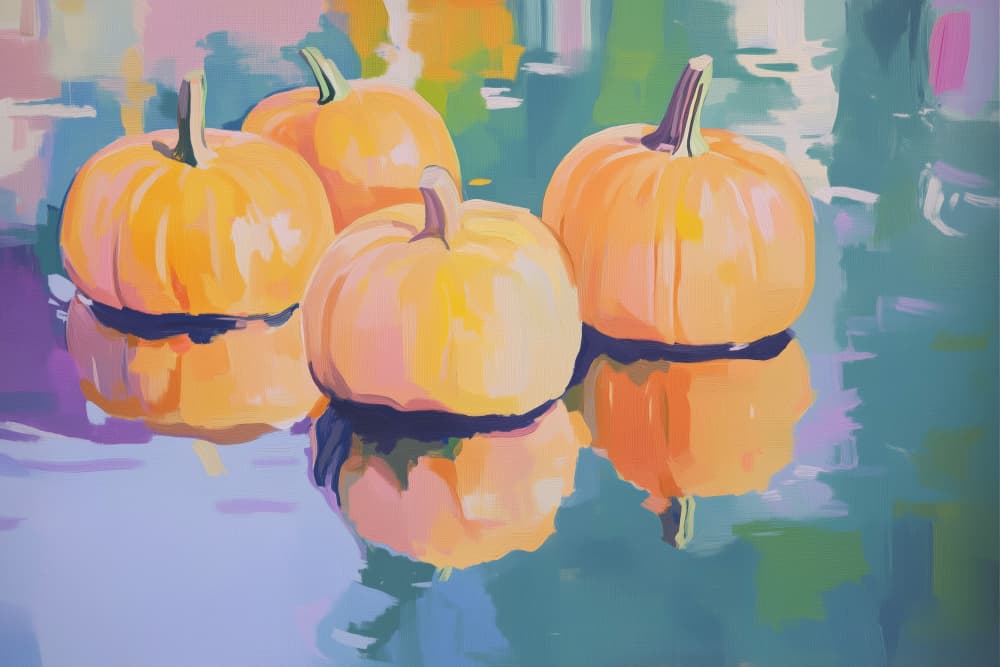 Vibrant Pumpkin Reflections by Melloi Art Prints — canvas wall art