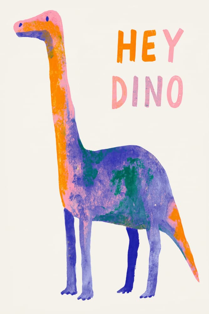 Friendly Colorful Dino by Treechild — canvas wall art