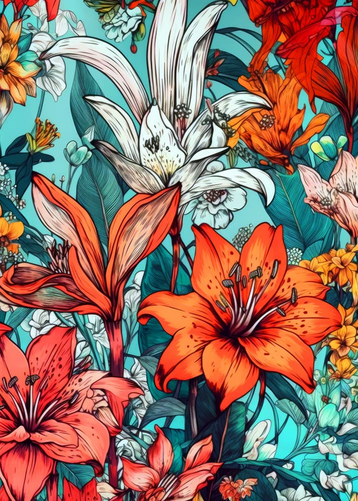 Lush Tropical Lilies by Justyna Jaszke — canvas wall art