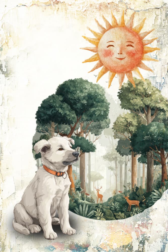 Happy Puppy Sun Forest by Rafal Kulik — canvas wall art