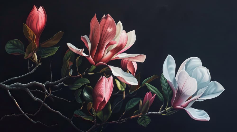 Pink And White Magnolias by Bilge Paksoylu — canvas wall art