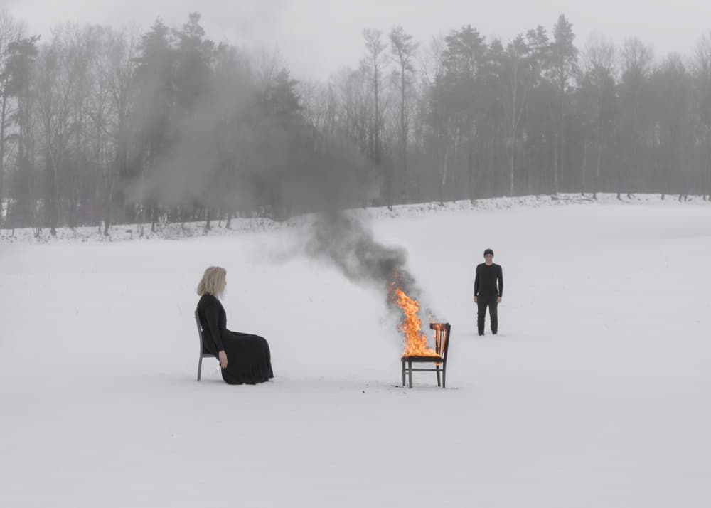 Burning Chair Winter Scene by Leszek Paradowski — canvas wall art