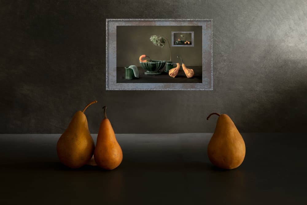 Golden Pears Dark Still Life by Wendy Xu — canvas wall art