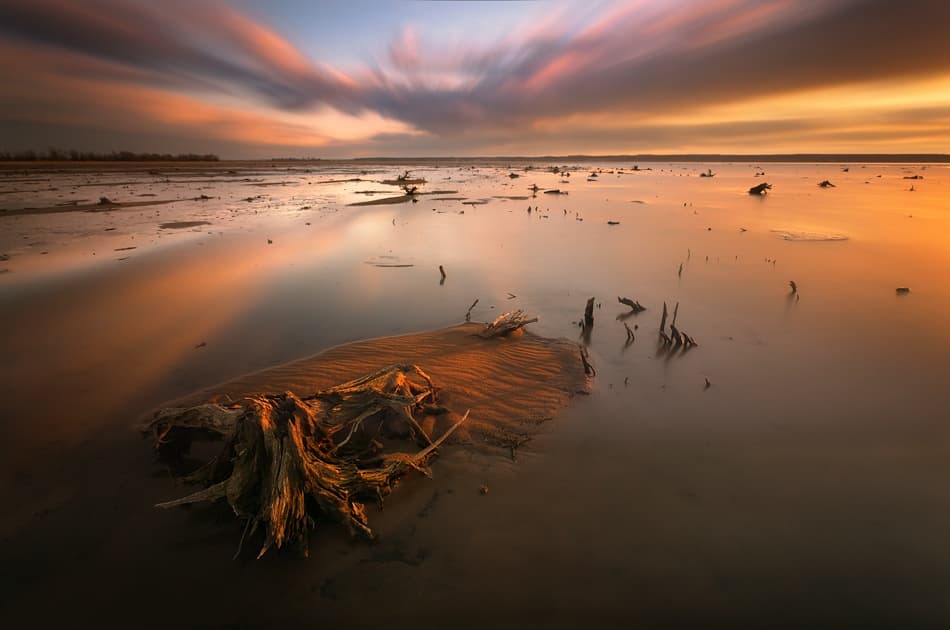 Dramatic Sunset Reflection by Krzysztof Browko — canvas wall art