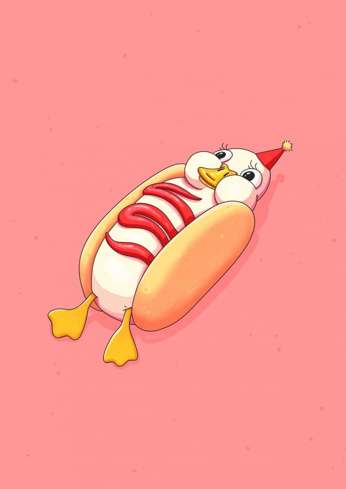 Cute Duck Hotdog by Nanna Paavig — canvas wall art