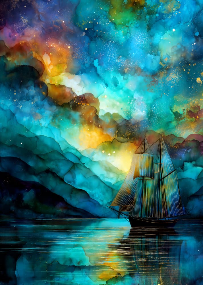 Sailing Under Starry Skies by Justyna Jaszke — canvas wall art