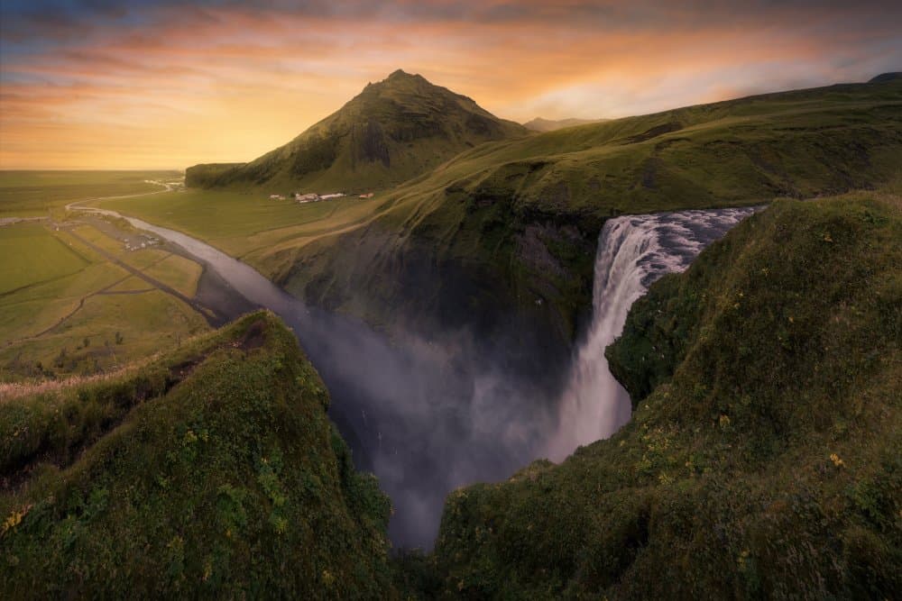 Golden Hour Waterfall by Jose Parejo — canvas wall art