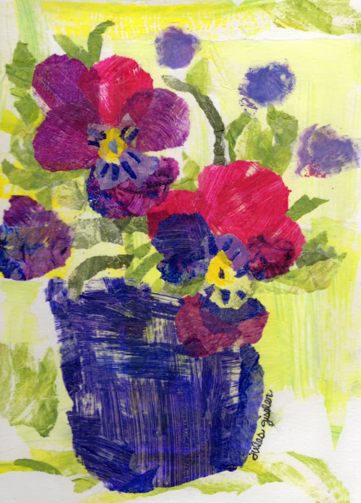 Pansies in a Blue Vase by Jules Gissler — canvas wall art