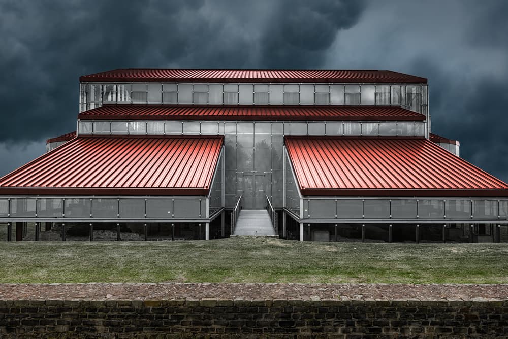 Dramatic Red Roof Architecture by Michiel Hageman — canvas wall art
