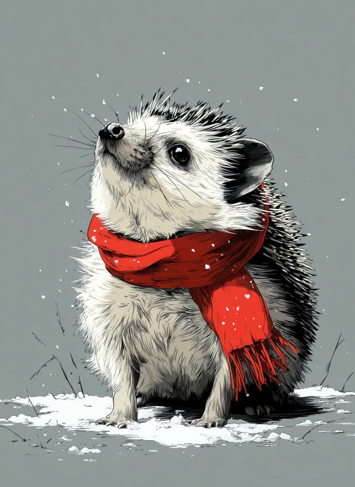 Winter Hedgehog With Scarf by Justyna Jaszke — canvas wall art