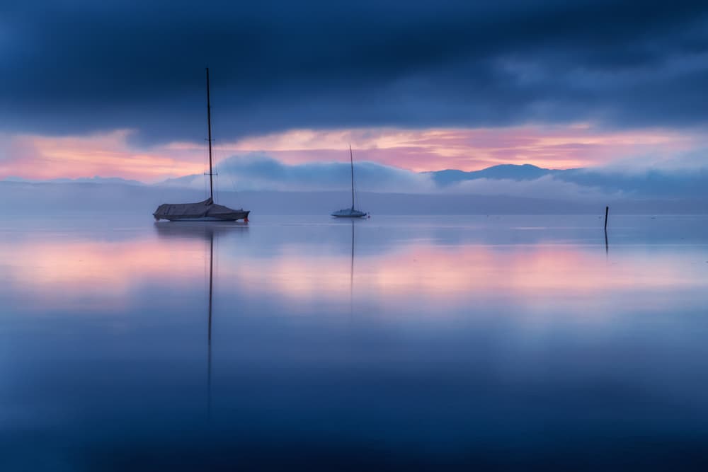 Pink Sky Boats by Ulrike Eisenmann — canvas wall art