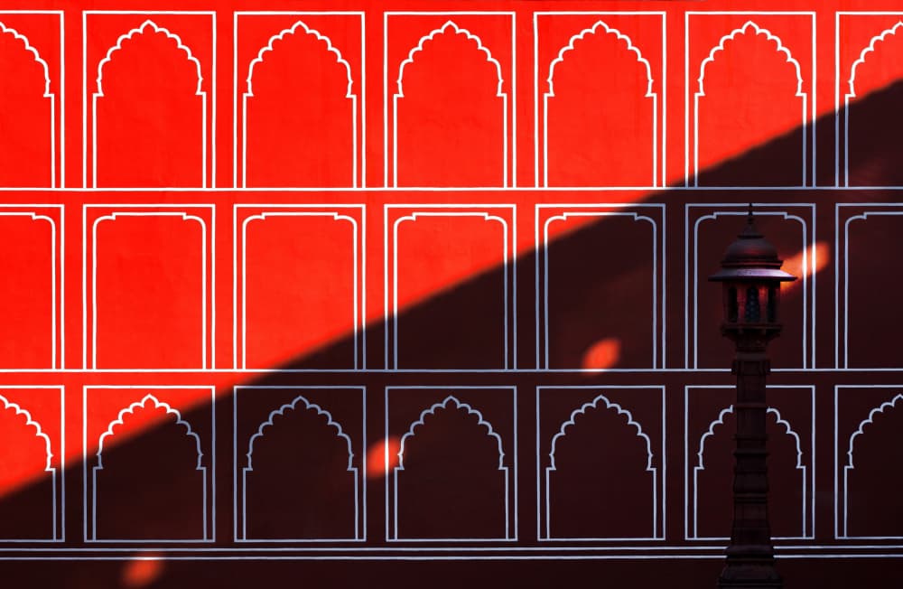 Red Arches and Shadow by Hans-Wolfgang Hawerkamp — canvas wall art