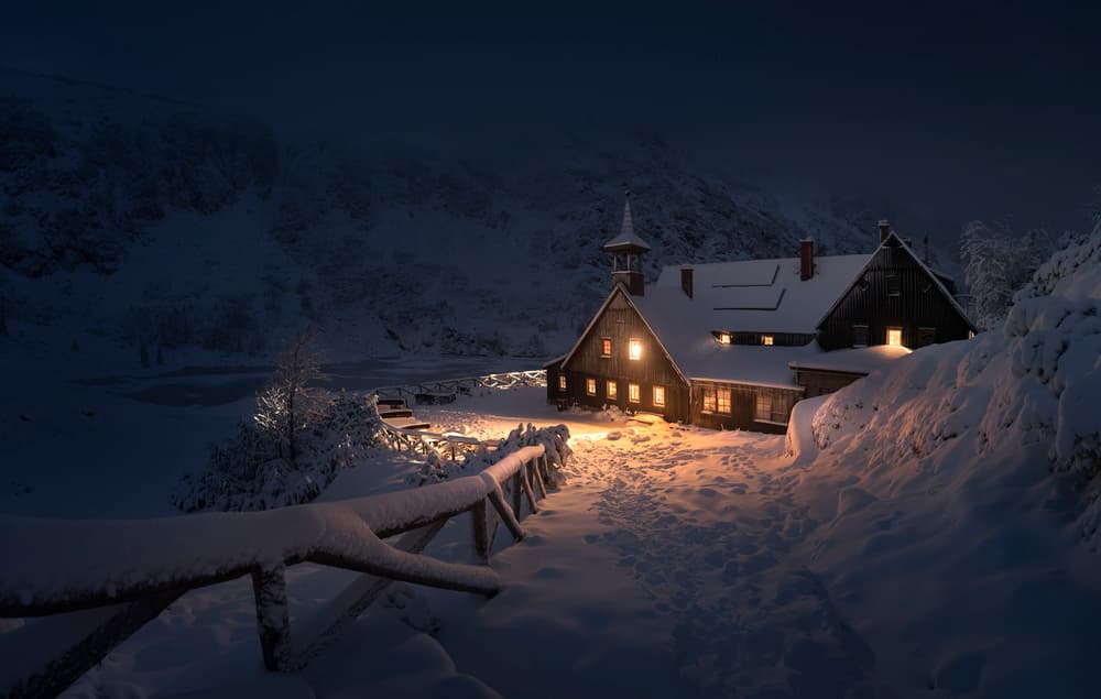 Cozy Mountain Night by Karol Nienartowicz — canvas wall art
