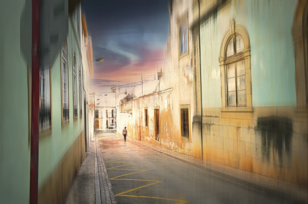 Dreamy Old Street Sunset by Jan van der Linden — canvas wall art