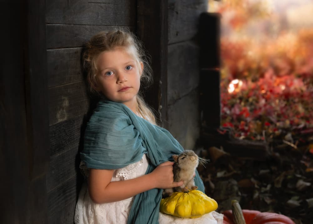 Autumn Girl and Pumpkin by Joško Šimic — canvas wall art