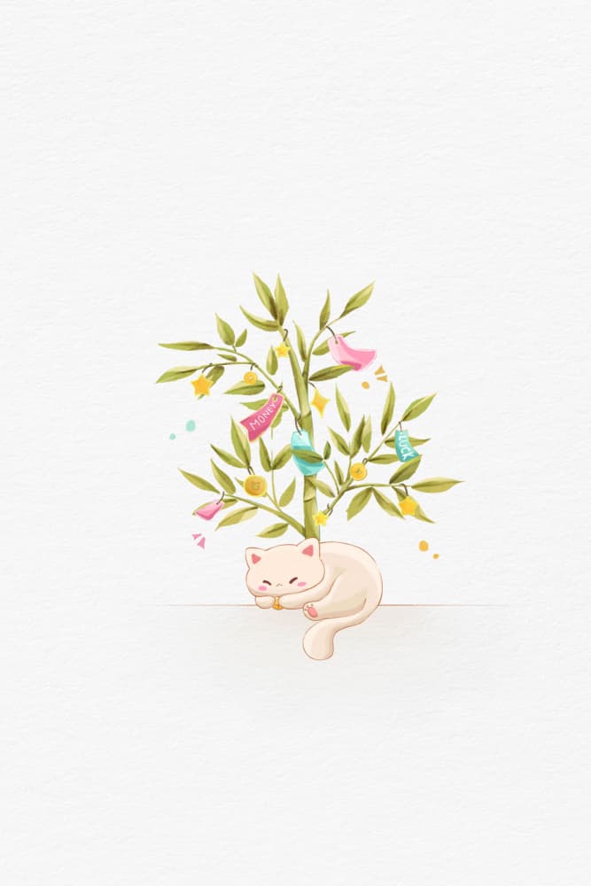 Dreamy Cat and Bamboo by Xuan Thai — canvas wall art