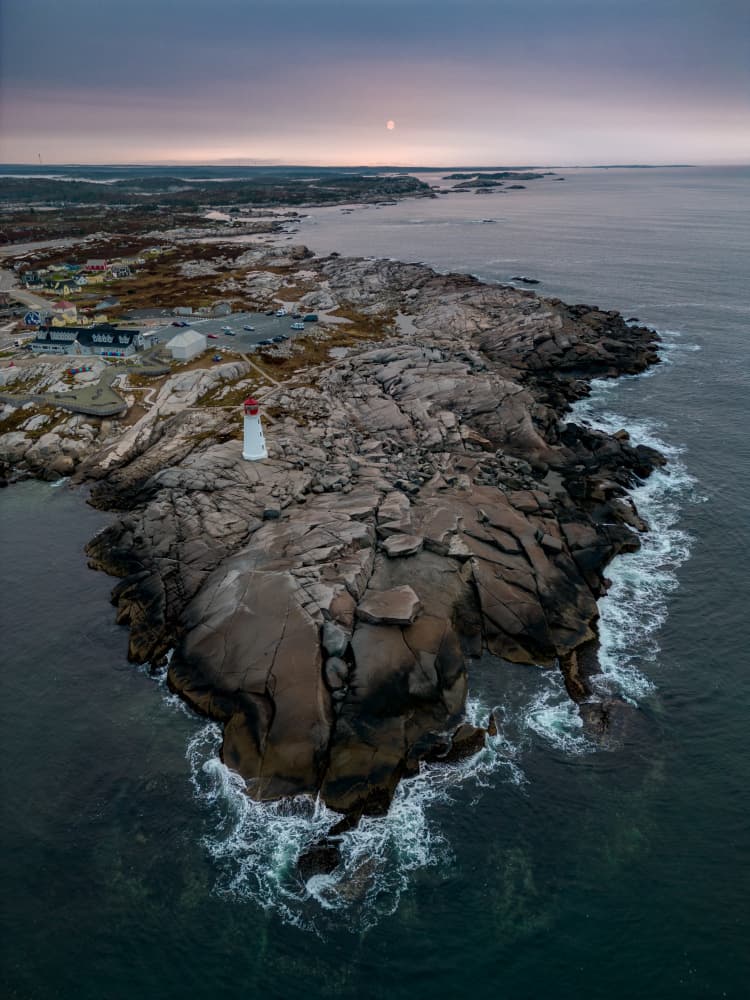 Rocky Coast Lighthouse Moon by Ambar Saha — canvas wall art