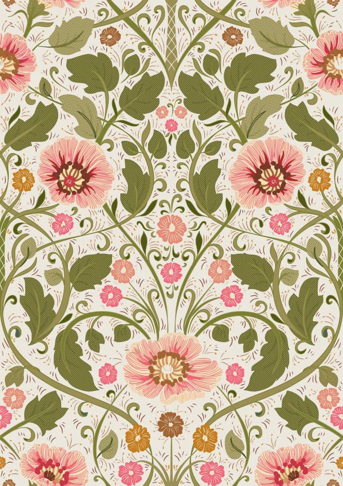 Pink Mallow Floral Pattern by Annick — canvas wall art