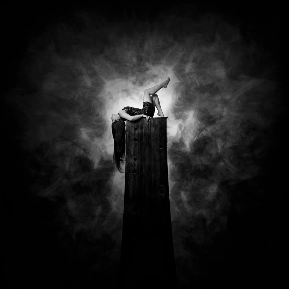 Elegant Woman Smoky Pedestal by Hamze Dashtrazmi — canvas wall art