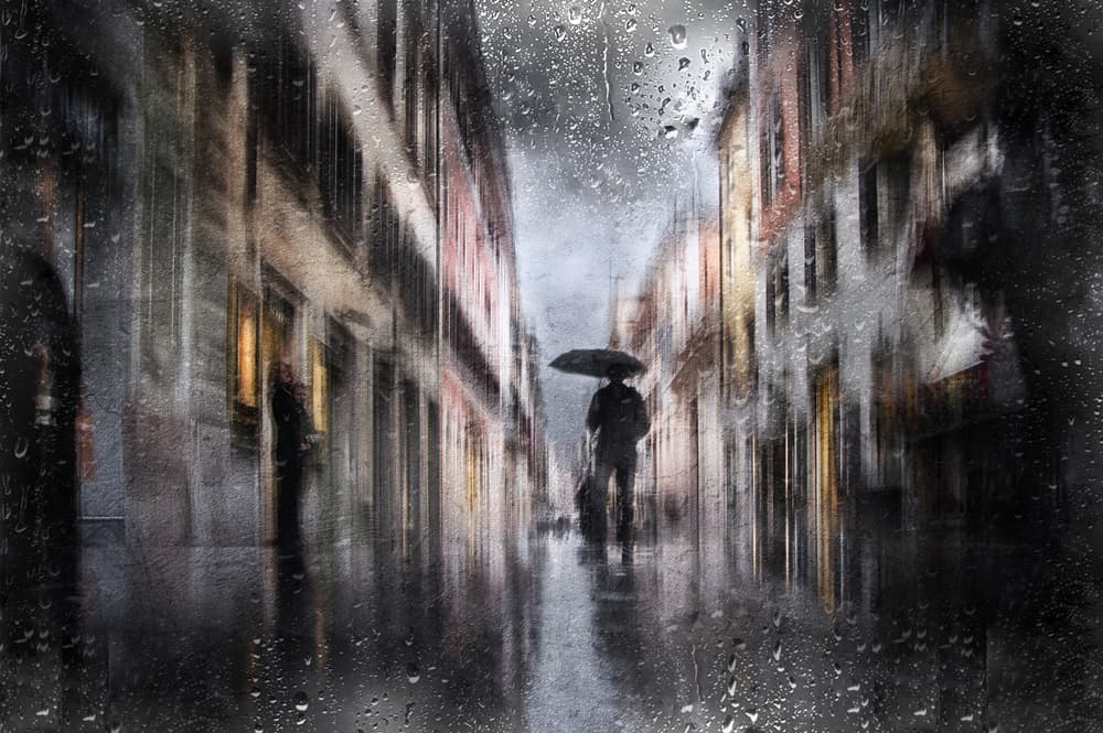 Rainy City Street by Nicodemo Quaglia — canvas wall art