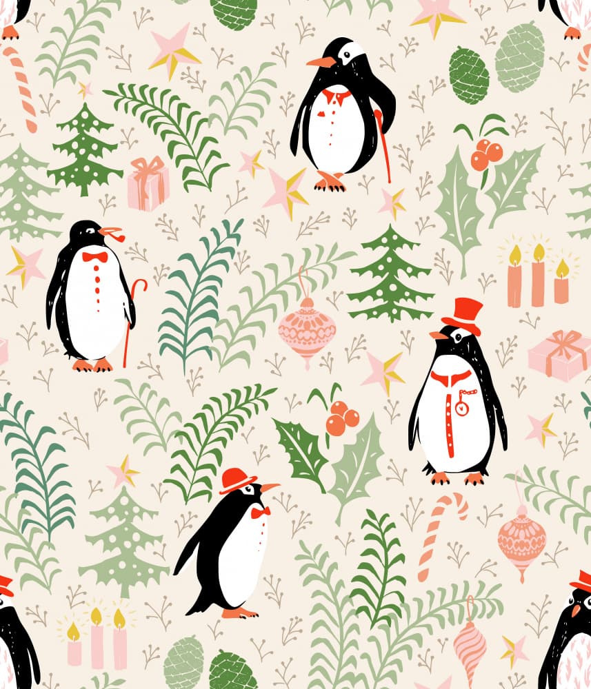Festive Penguin Holiday Pattern by Annick — canvas wall art