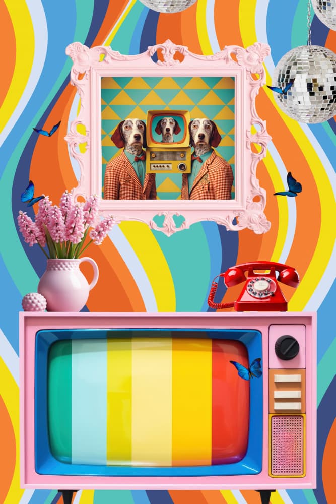 Colorful Retro Dog Scene by Sue Skellern — canvas wall art