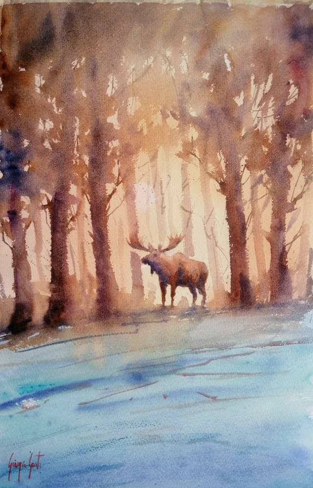 Majestic Moose Winter Forest by Giorgio Gosti — canvas wall art