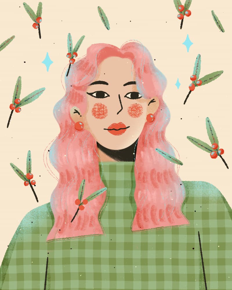 Festive Mistletoe Girl by Zove Ahhh — canvas wall art