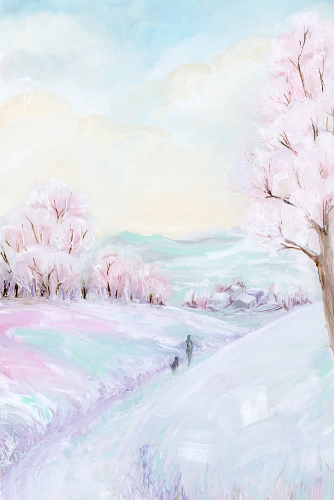 Dreamy Winter Blossom Walk by Rosana Laiz Blursbyai — canvas wall art