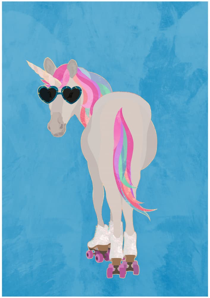 Rainbow Unicorn Roller Skater by Sarah Manovski — canvas wall art