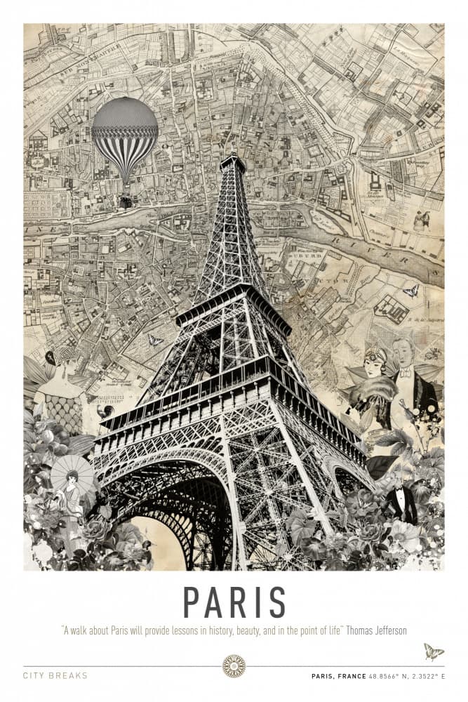 Vintage Paris Eiffel Map by Simon Goggin — canvas wall art