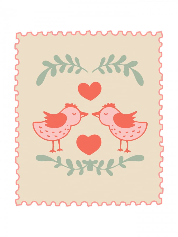 Love Birds Stamp by Nikita Jariwala — canvas wall art