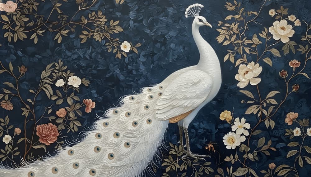 Elegant White Peacock Garden by HUGO — canvas wall art