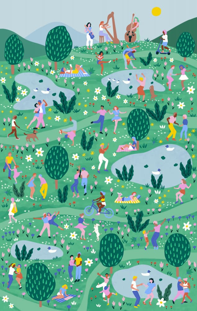 Joyful Park Gathering by Ceyda Alasar — canvas wall art