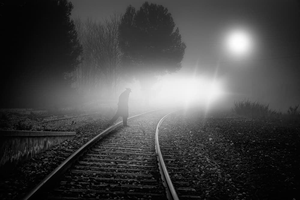 Lonely Man Foggy Tracks by Jose Beut — canvas wall art