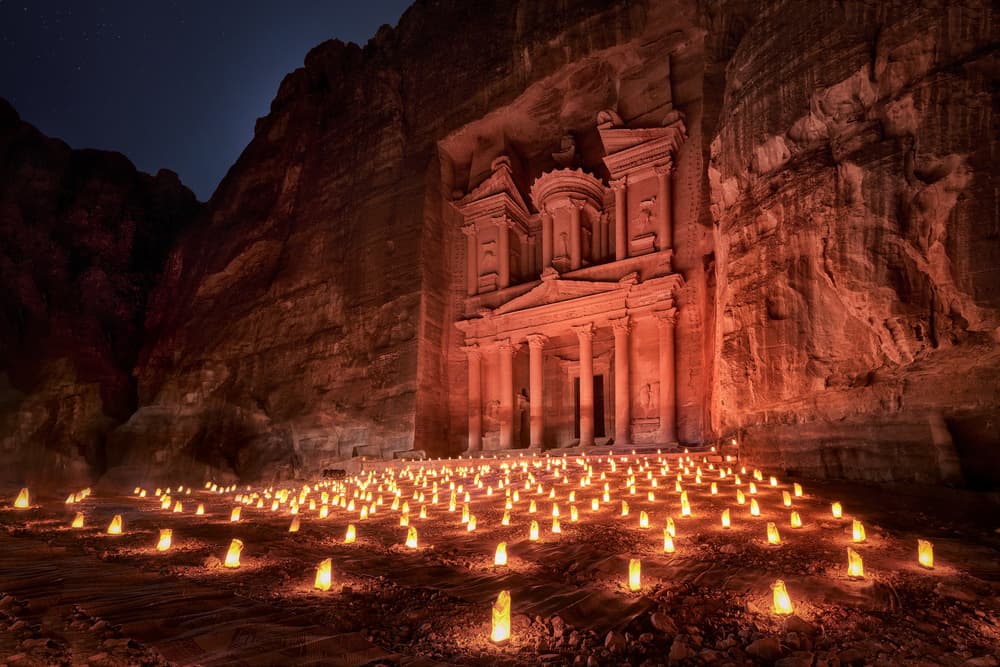 Candlelit Petra Treasury by Jesús M. García — canvas wall art
