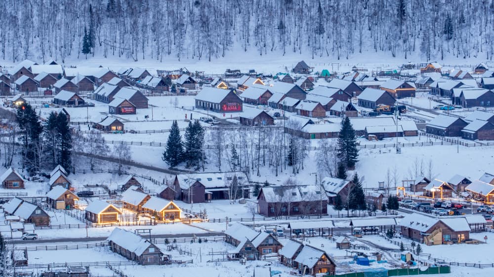 Cozy Winter Village by Jana Luo — canvas wall art