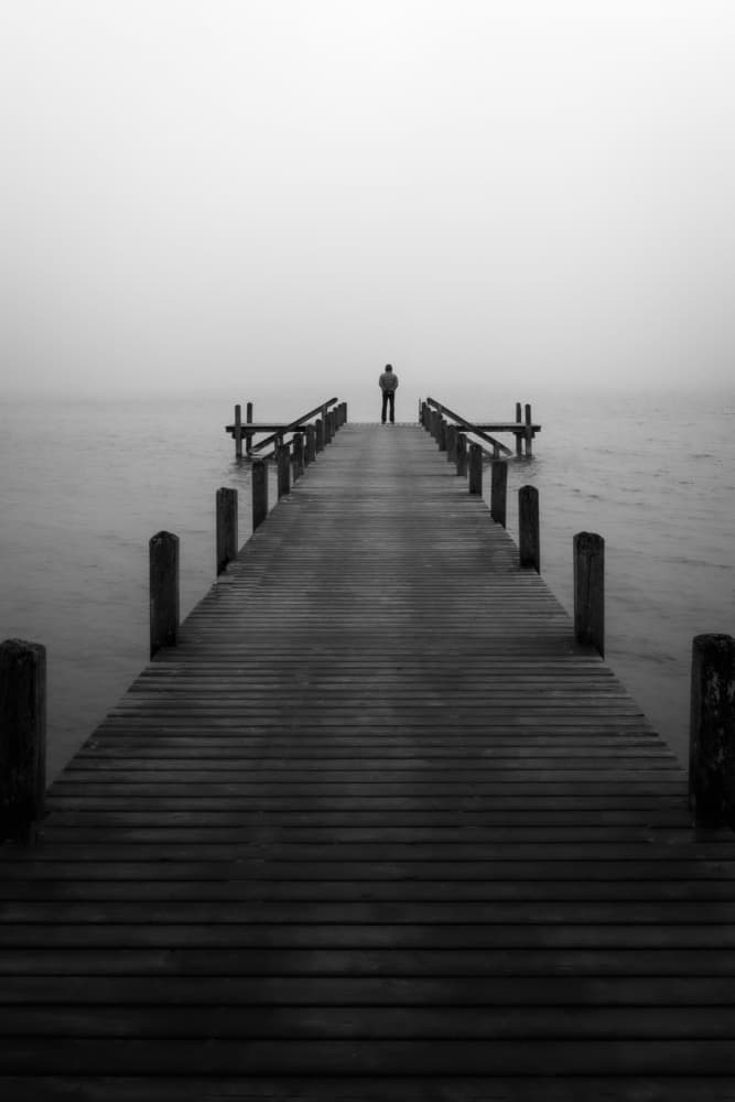Solitary Figure Misty Pier by Andy Dauer — canvas wall art